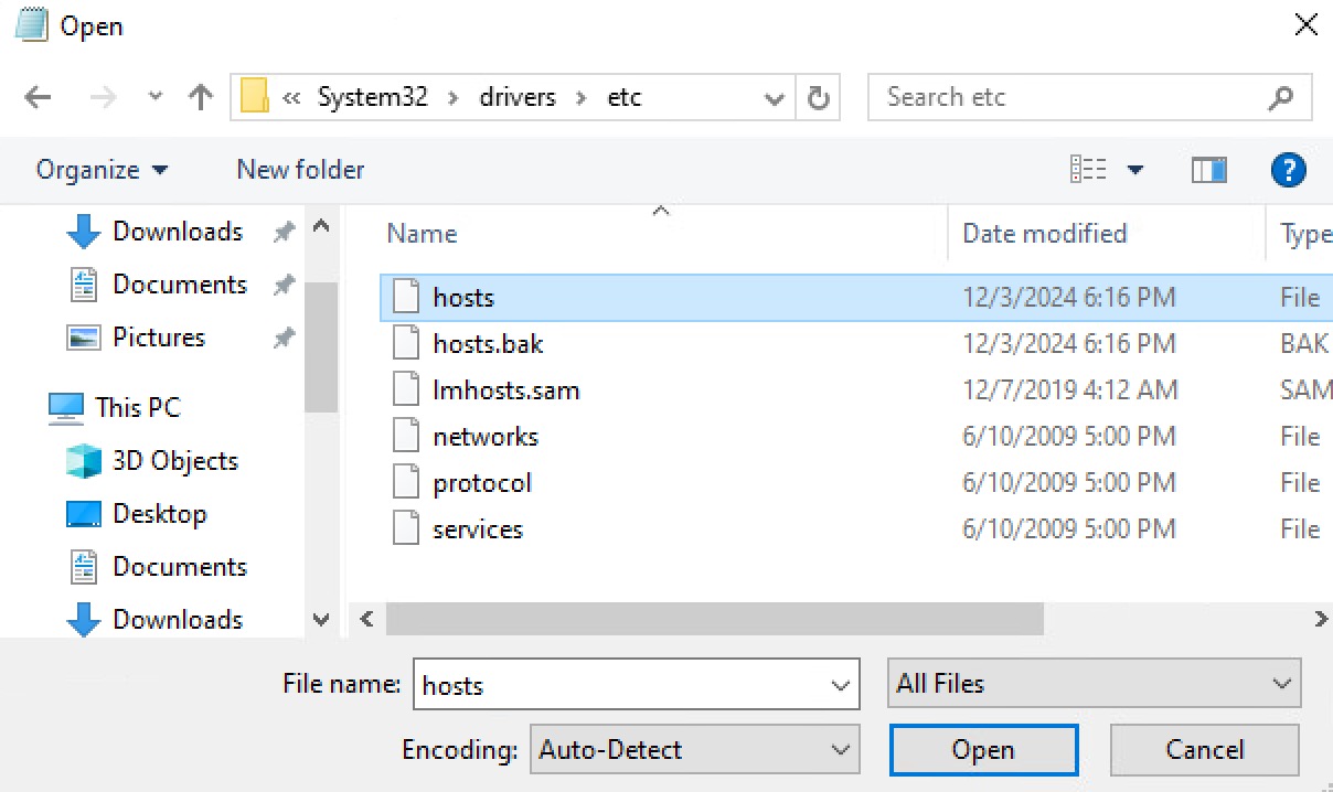 Notepad Open Dialog to Hosts