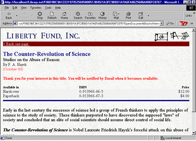 confirmation message for unavailable items