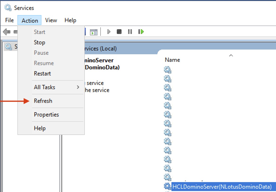 Services App - Action Refresh